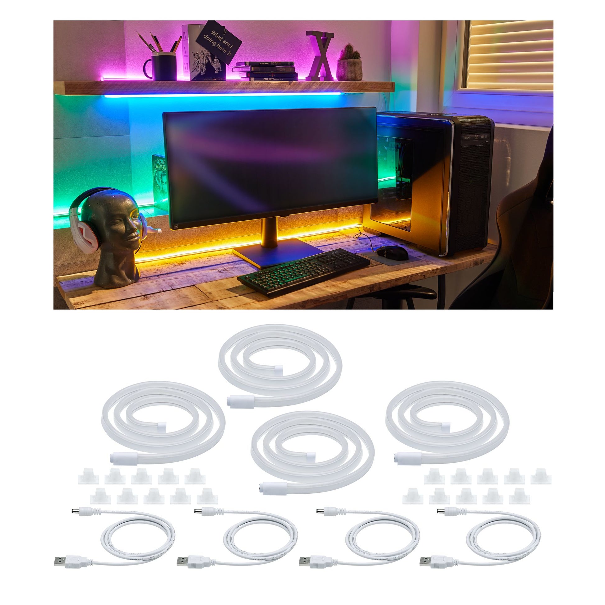 Paulmann LED-Strip – 4er Set, 1 m, 10 lm, 4,5 W, RGB, weiss, USB
