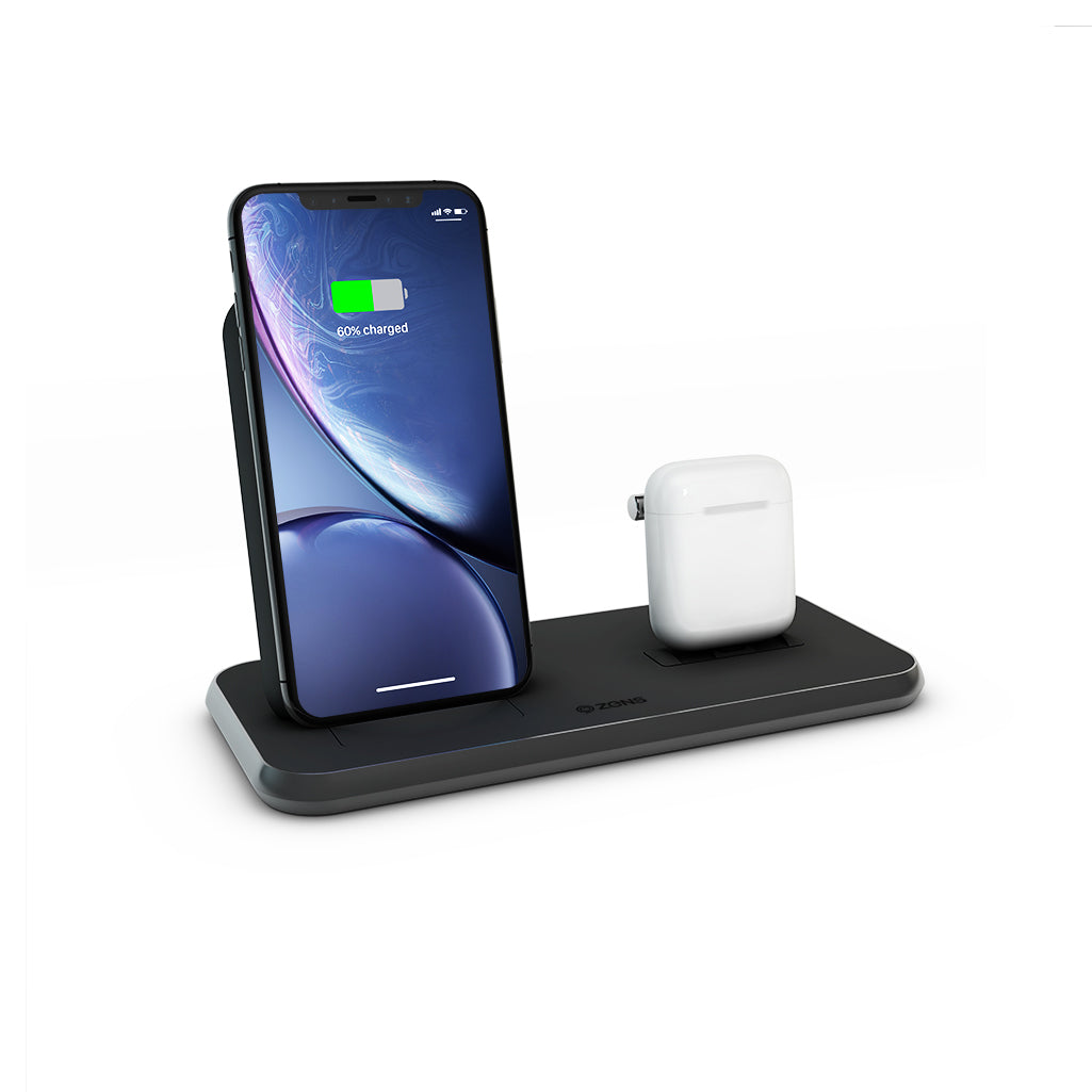 ZENS ZEDC06B Kabelloses Ladegerät 20 W – Qi, 2× gleichzeitig – für Smartphones und Kopfhörer – schwarz
