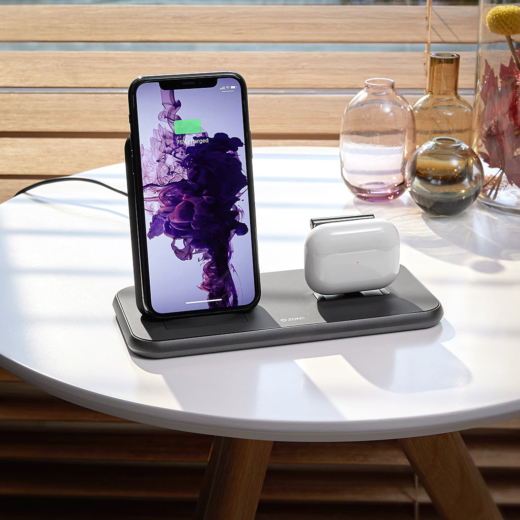 ZENS ZEDC06B Kabelloses Ladegerät 20 W – Qi, 2× gleichzeitig – für Smartphones und Kopfhörer – schwarz
