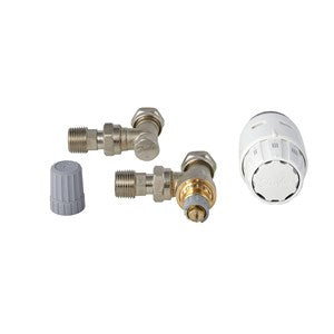 Danfoss RAS-C2 Radiator-Pack – 15 mm Winkel, Lockshield, Metallisch, Grau, max. 28 °C