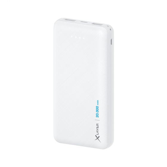 Xlayer Powerbank 20'000 mAh – 1× USB-C, 2× USB-A, weiss