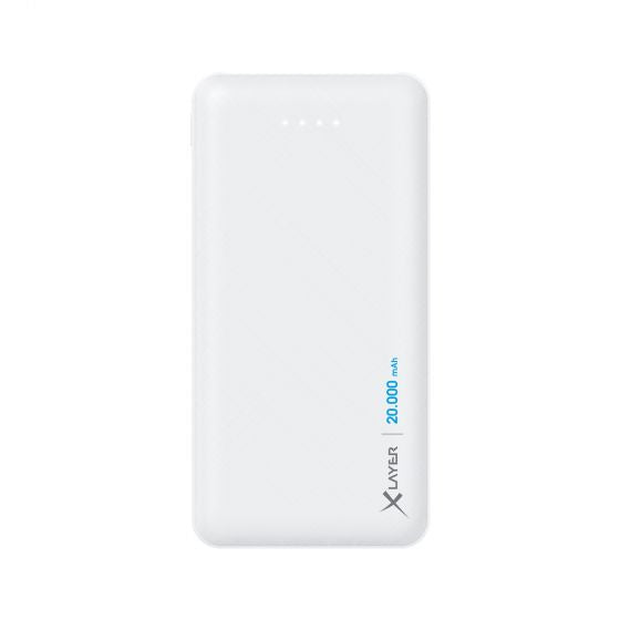 Xlayer Powerbank 20'000 mAh – 1× USB-C, 2× USB-A, weiss