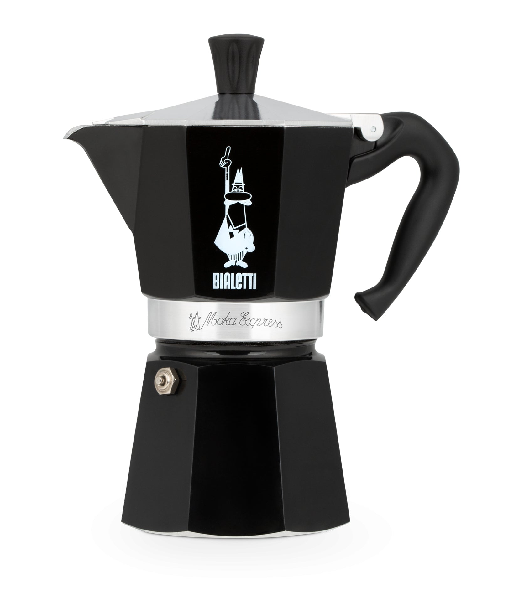 Bialetti Moka Express Espressokanne – 6 Tassen, 300 ml, für Glaskeramik, Schwarz