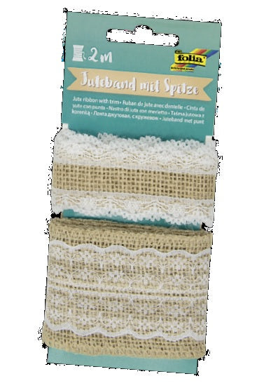 Folia Juteband mit Spitze – sortiert – 2 × 1 m