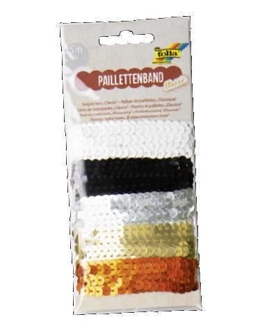 Folia Glatte Paillettenbänder – sortiert – 5 Stück