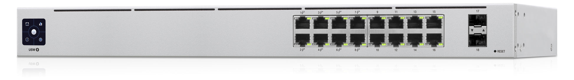 Ubiquiti UniFi – Managed Switch – 16×GbE, 2×SFP, L2/L3, PoE+ 48 W, 1U