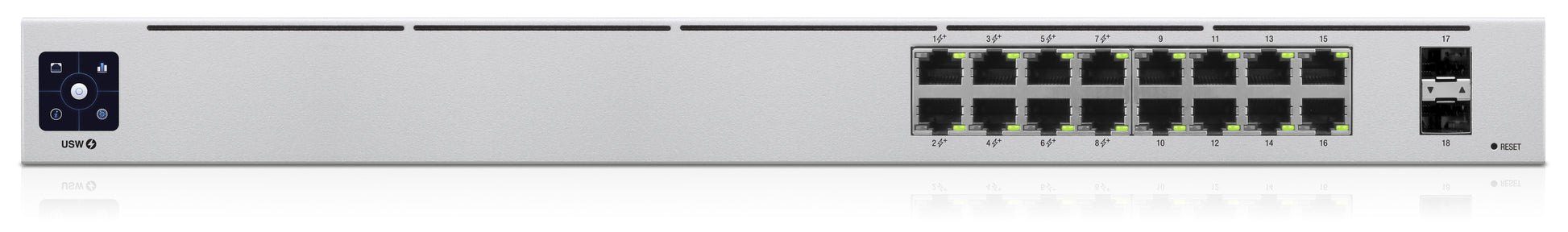 Ubiquiti UniFi – Managed Switch – 16×GbE, 2×SFP, L2/L3, PoE+ 48 W, 1U