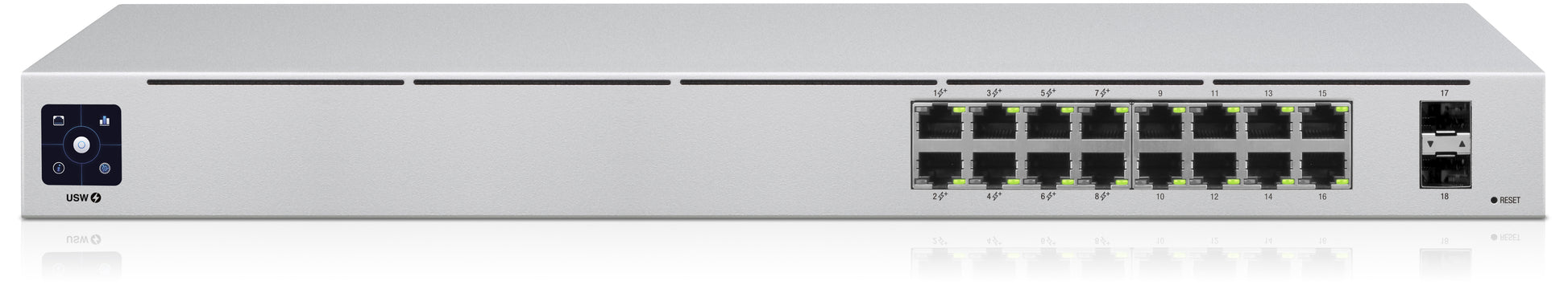 Ubiquiti UniFi – Managed Switch – 16×GbE, 2×SFP, L2/L3, PoE+ 48 W, 1U