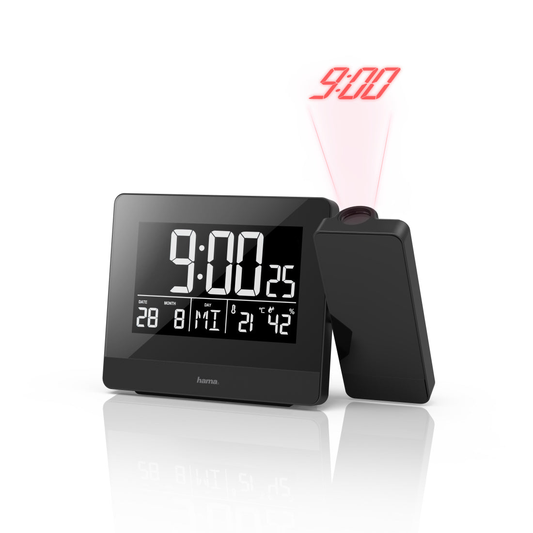 Hama Projektionswecker – Funk, Thermometer, 15 × 9,5 × 4,5 cm, Schwarz