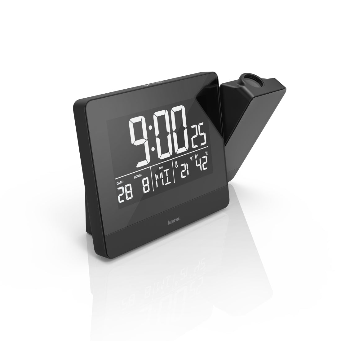 Hama Projektionswecker – Funk, Thermometer, 15 × 9,5 × 4,5 cm, Schwarz