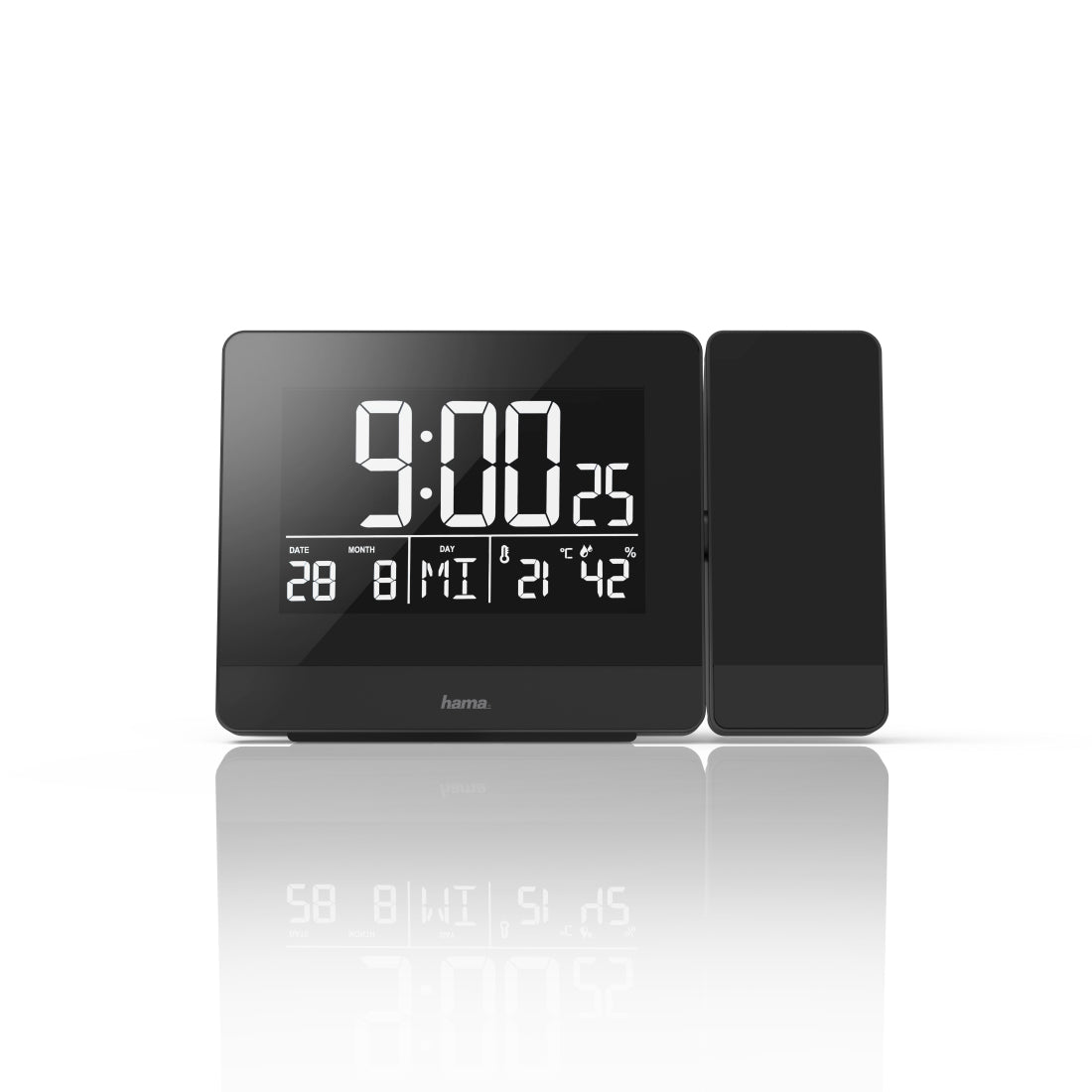 Hama Projektionswecker – Funk, Thermometer, 15 × 9,5 × 4,5 cm, Schwarz