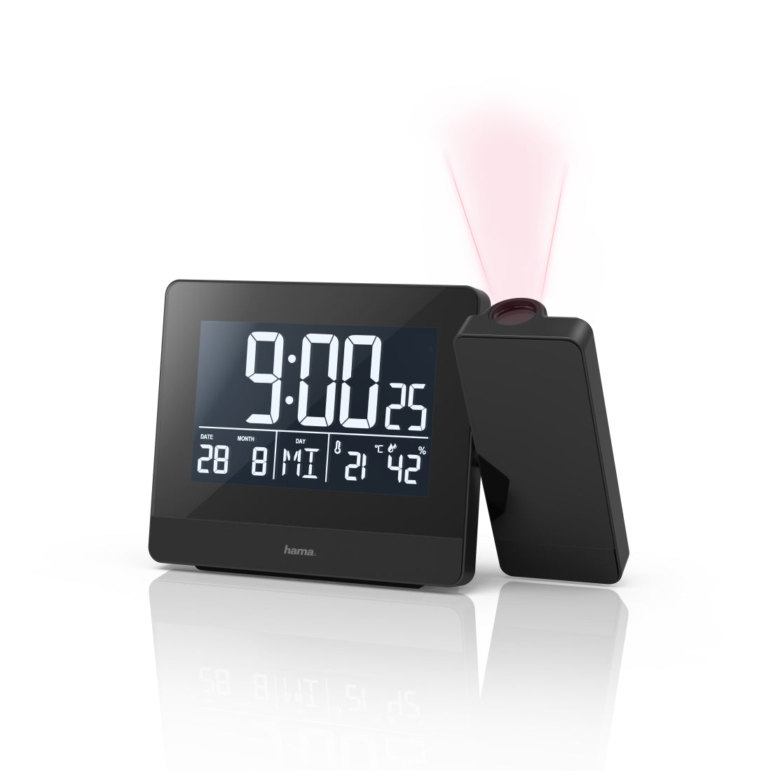Hama Projektionswecker – Funk, Thermometer, 15 × 9,5 × 4,5 cm, Schwarz