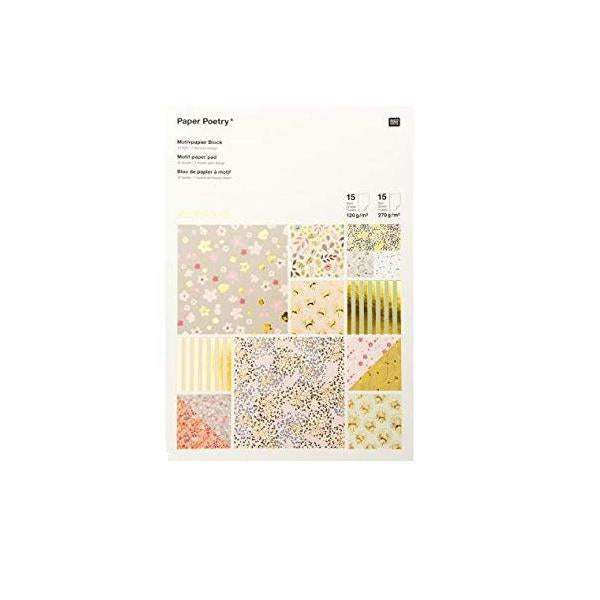 Rico Design Designpapierblock – 21 × 30 cm, mehrfarbig, 120 g/m² – 30 Blatt