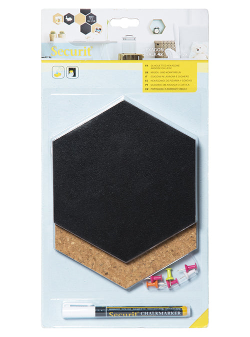 Securit Minikreidetafel/Schilder FB-CB-HEX – 155 × 179 mm – Kork, Metall, schwarz/braun – beidseitig – 7 Stk.