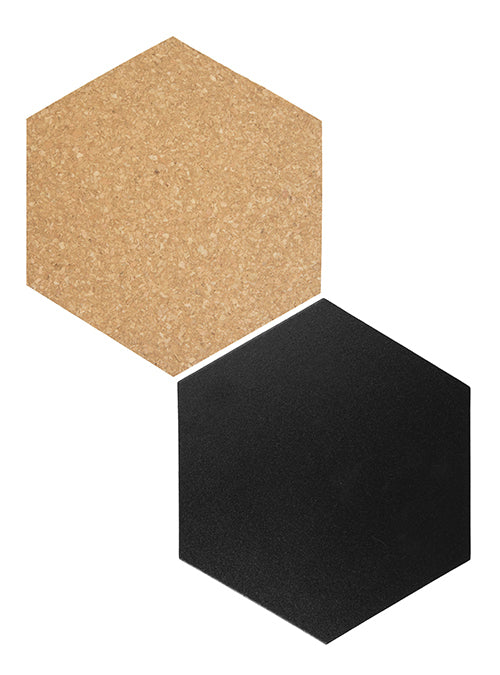 Securit Minikreidetafel/Schilder FB-CB-HEX – 155 × 179 mm – Kork, Metall, schwarz/braun – beidseitig – 7 Stk.