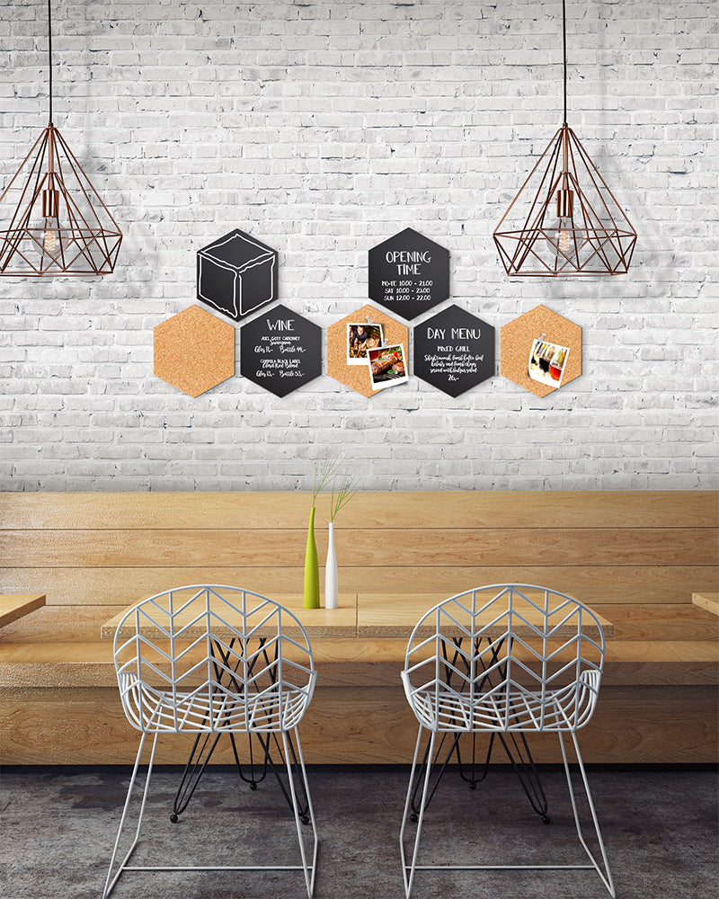 Securit Minikreidetafel/Schilder FB-CB-HEX – 155 × 179 mm – Kork, Metall, schwarz/braun – beidseitig – 7 Stk.