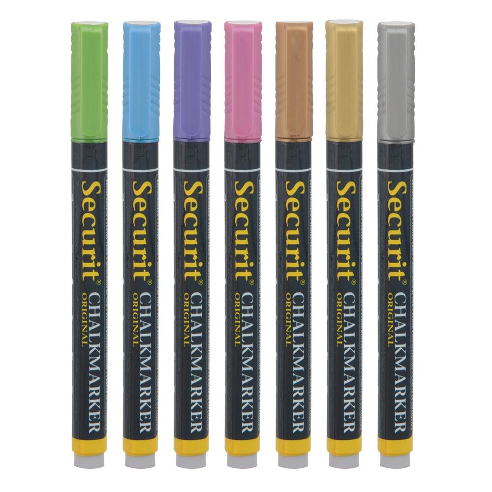 Securit BL-SMA100-V7-MT Kreidemarker – 1–2 mm – 7er-Set, Gemischte Farben, für Glas/Metall/Kunststoff