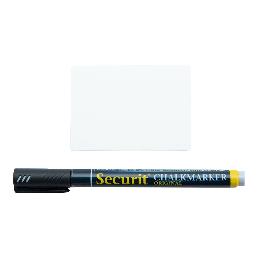 Securit Tischkreidetafel TAG-A8-BL – 74 × 52 mm – Kunststoff, weiss – Tisch – inkl. Marker