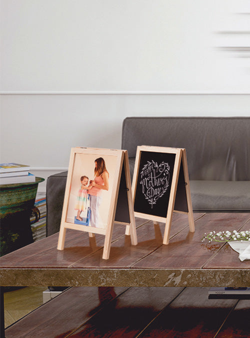 Securit Minikreidetafel – 250 × 152 mm – Holzrahmen, Schwarz – für Kreide & Kreidemarker – inkl. Standfuss