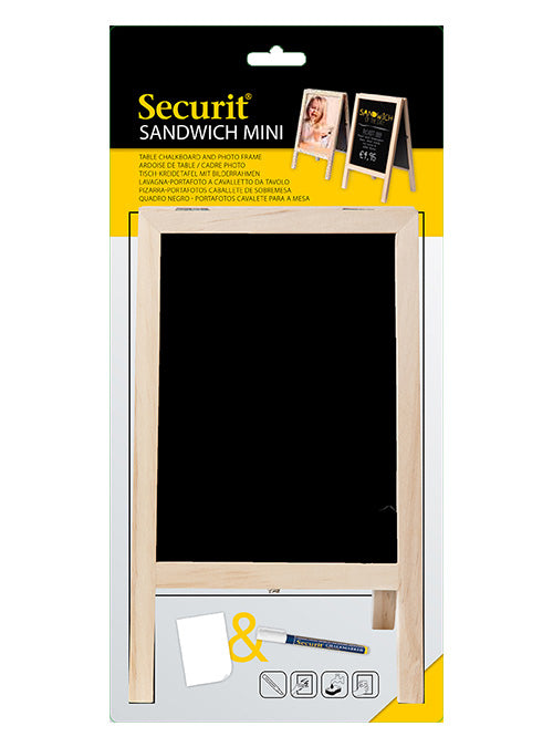Securit Minikreidetafel – 250 × 152 mm – Holzrahmen, Schwarz – für Kreide & Kreidemarker – inkl. Standfuss