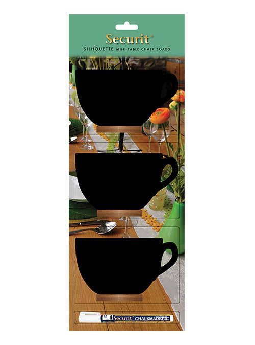 Securit Tischkreidetafel – 120 × 100 mm, quer – Melamin (beschichtet), Holzfuss, schwarz – beidseitig – 3 Stk.