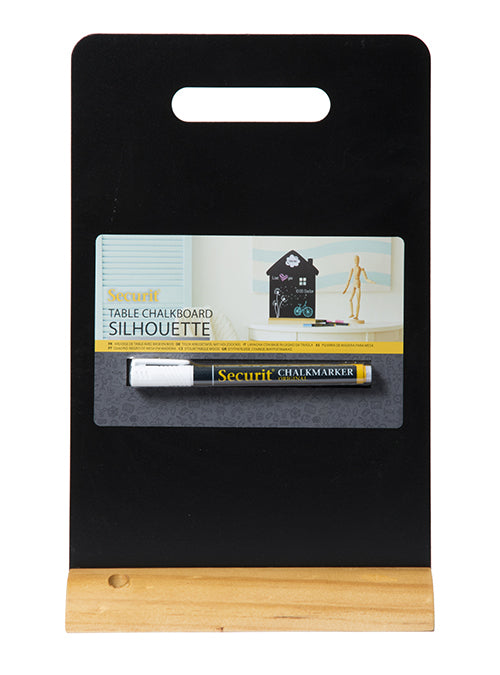 Securit Tischkreidetafel CARRY – 210 × 325 mm – Melamin, Holzsockel, schwarz – beidseitig – inkl. Kreidestift