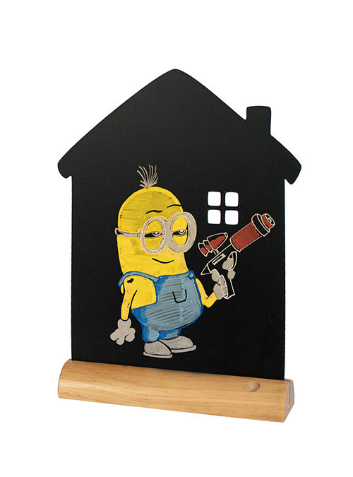 Securit Tischkreidetafel FBT-HOUSE – 210 × 330 mm hoch – Melamin, Holzsockel, schwarz – für Kreide – 1 Stk.