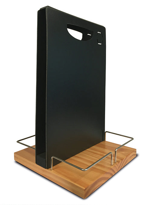 Securit Tischprospekthalter – freistehend, mit Kreidetafel – Metall, Holz, schwarz, silber – Table Caddy