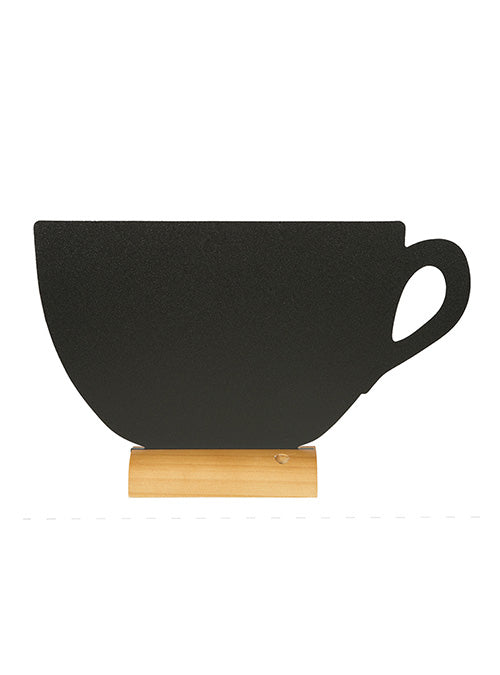 Securit Tischkreidetafel Silhouette Tasse – 330 × 220 mm – Holzfuss, Schwarz – für Kreidemarker
