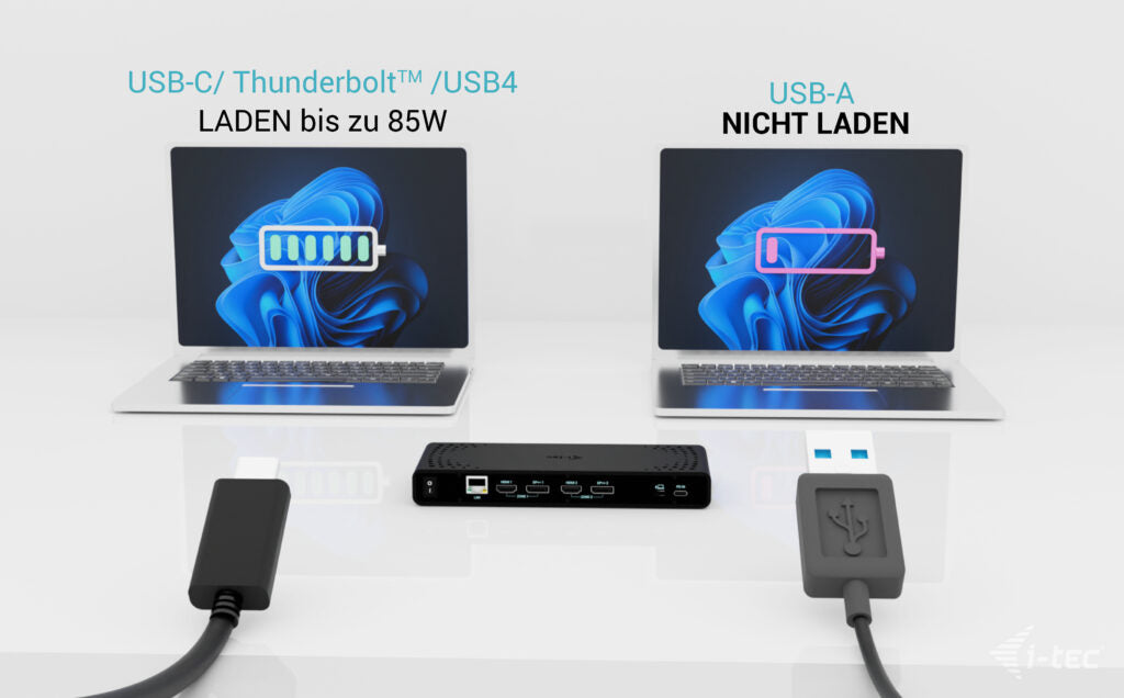 i-tec Uni Dual 4K Dockingstation – USB-C, 2× DP, 2× HDMI, 4× USB-A, 85 W PD, GbE, für Windows/Mac/ChromeOS