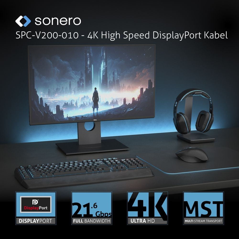 Sonero SPC-V110-002 USB-C zu DisplayPort Adapter – 4K (3840 × 2160) @ 60 Hz, 20 cm, DisplayPort 1.2