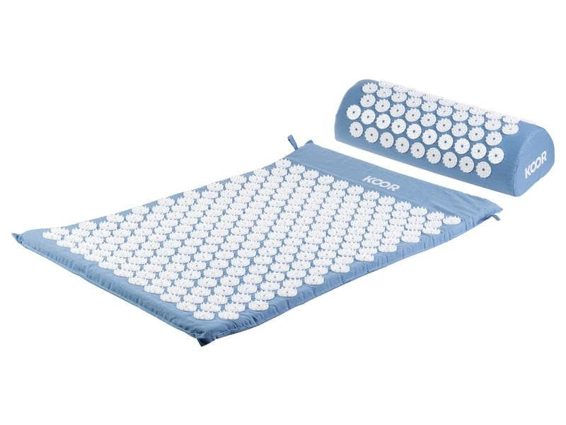 KOOR Akupressurmatte mit Kissen – Shiatsu – Matte 42 × 66 cm, Kissen 39 × 10 cm – Blau
