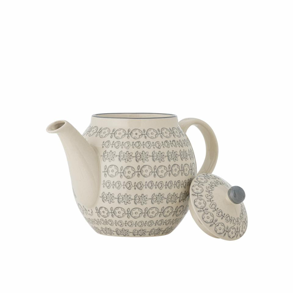Bloomingville Teekanne – 1,2 l, Ø 14 cm, H 16 cm, Steingut, Grau, mit abnehmbarem Deckel, spülmaschinenfest