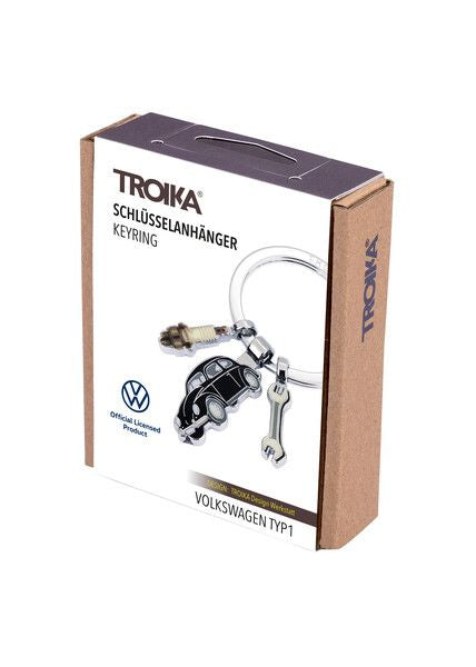 TROIKA Schlüsselanhänger VW Beetle – Metall, Schwarz/Silber, 40 × 67 mm