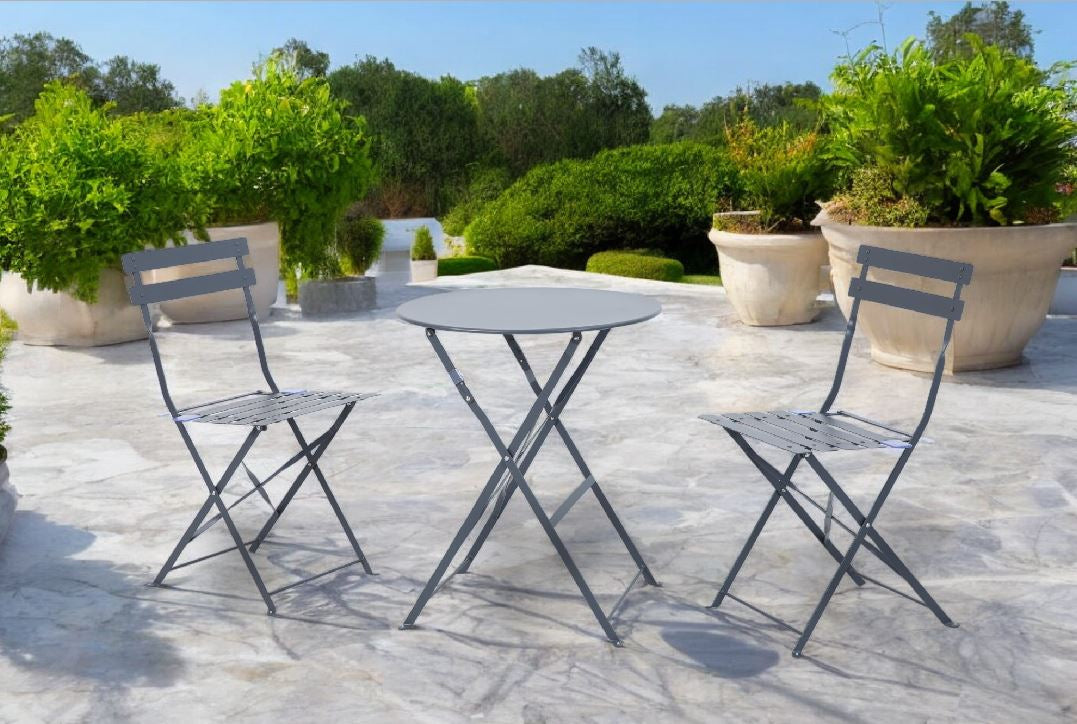 Dameco Bistro-Set 3-teilig mit 2 Stühlen – Metall – Tisch 60 × 60 × 71 cm – klappbar – für draussen