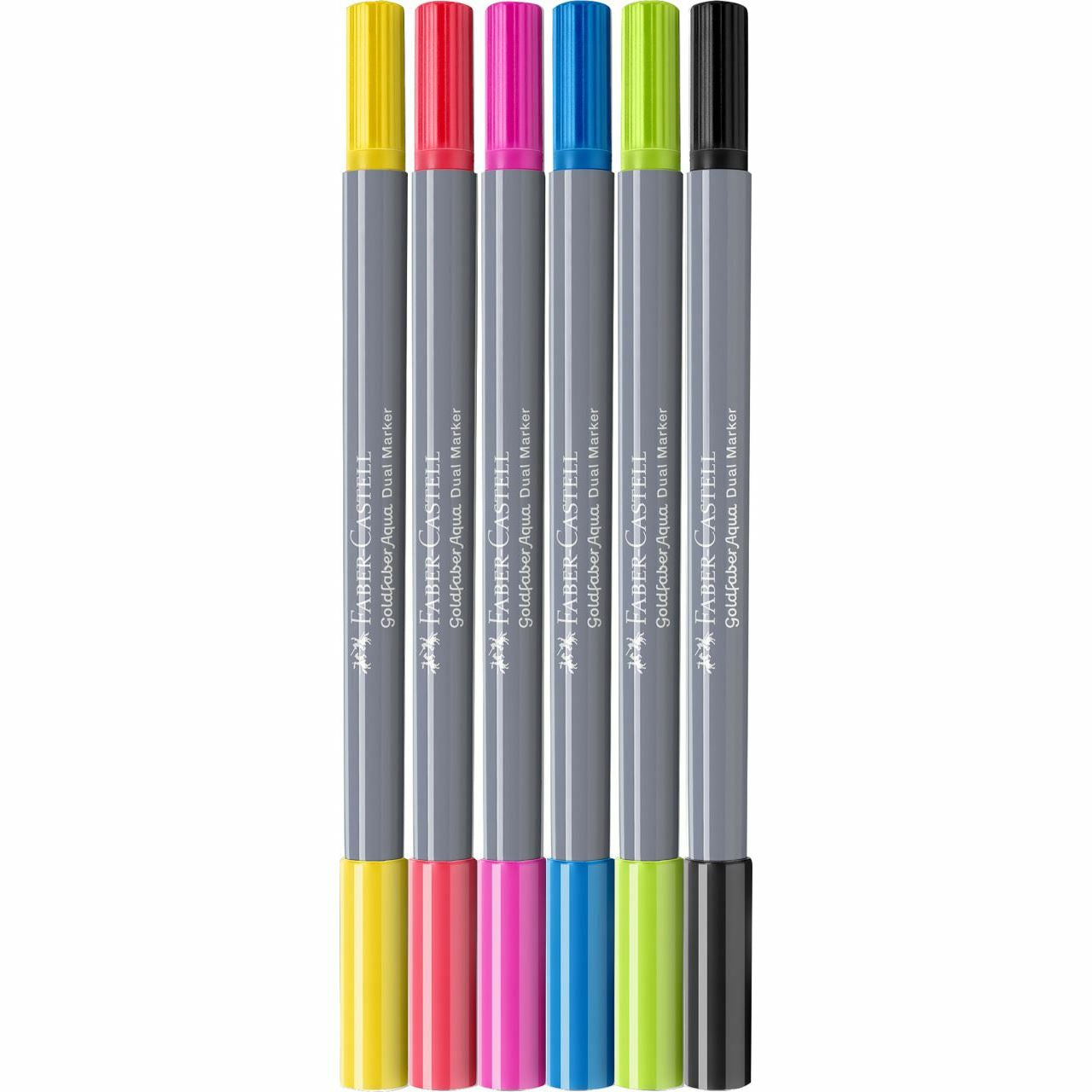 Faber-Castell Goldfaber Aqua Dual Marker – Doppelspitze, Pinsel + 0,4 mm, wasservermalbar, 6 Farben