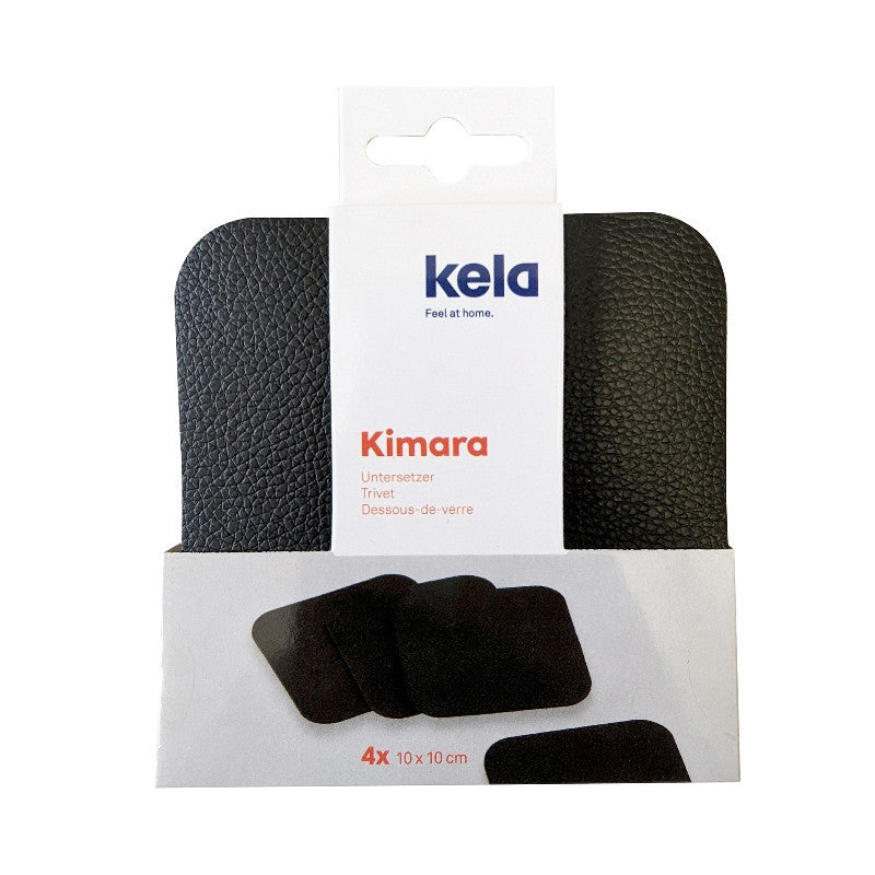 Kela Untersetzer Kimara – 4er Set, 10,0 × 10,0 × 0,2 cm, Kunstleder, Schwarz, für Gläser