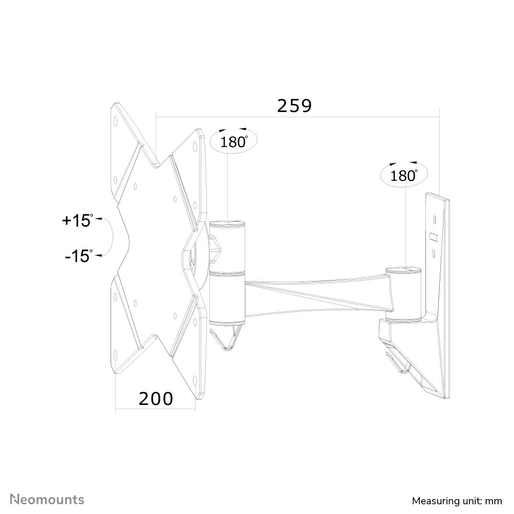 Neomounts FPMA-W825 – Wandhalterung, Full-Motion, für 10–40", VESA 75×75–200×200, bis 20 kg, schwarz