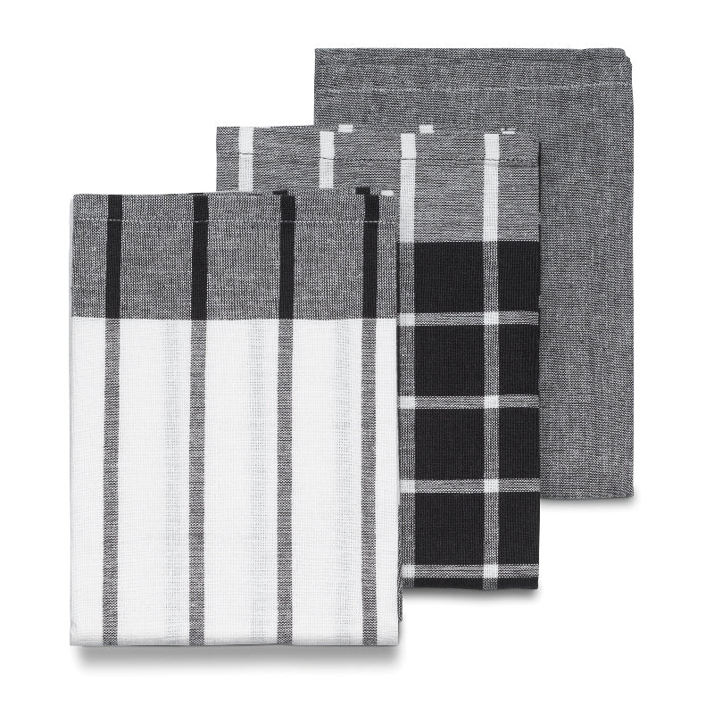 Kela Geschirrtücher 3er-Set, 45 × 65 cm, Baumwolle, Schwarz/Grau/Weiss