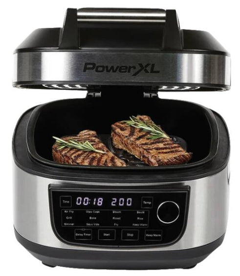 Mediashopping PowerXL Multikocher 12-in-1 – 5,7 l, Heissluftfritteuse & Grill, 1300 W – Schwarz/Edelstahl