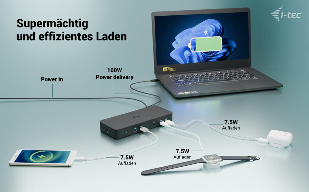 I-TEC Intelligente Triple DS Dockingstation – USB-C, 2× DP, 1× HDMI, 4× USB-A, 2× USB-C, 100 W PD, GbE