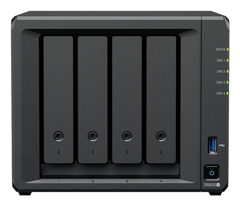 Synology DS925+ – 4-Bay Tower NAS – AMD Ryzen V1500B, 4 GB RAM, 2.5GbE, 24 TB HDD vorinstalliert, für 2,5"/3,5"
