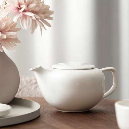 Villeroy & Boch Afina Teekanne – 440 ml, Ø 11,5 cm, H 9,1 cm, Porzellan, Weiss, mit Deckel, Kunststofffilter