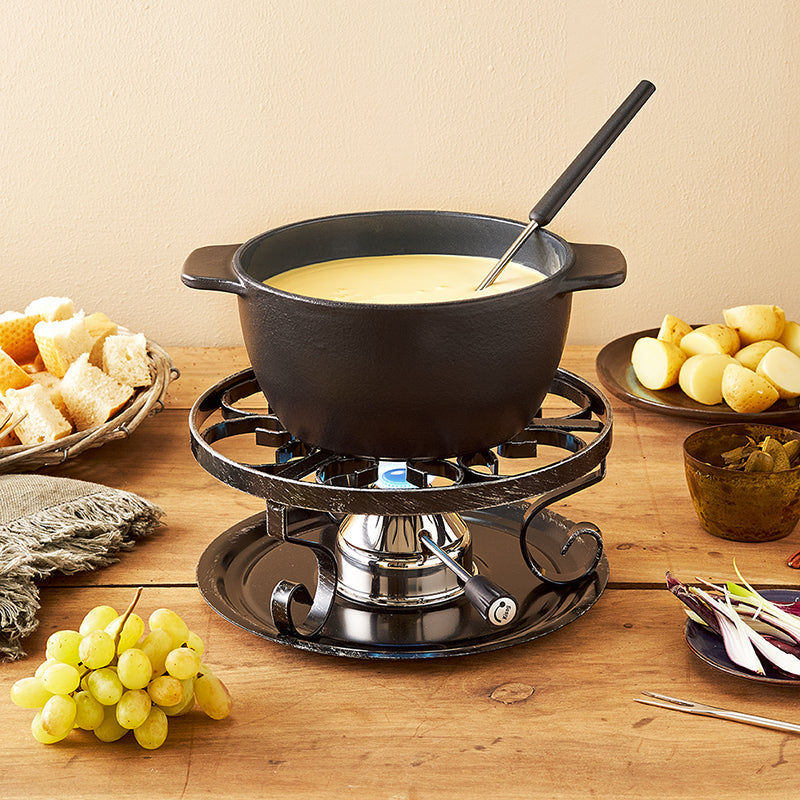 Kisag Caquelon Allround – Ø 18 cm, Gusseisen, Emaille, für Fondue Bourguignonne, Gas, Schwarz