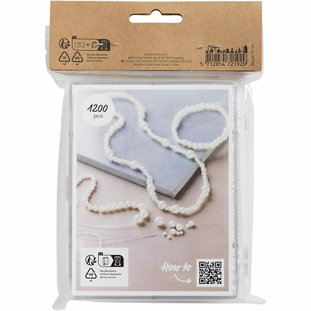 Creativ Company Perlenset, Wachsperlen – Weiss, Perleffekt – 1200 Stk.