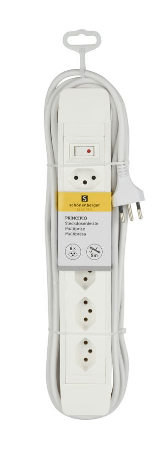 M. Schönenberger Schönenberger Principio Steckdosenleiste – 6× T13, 5 m, mit Schalter, IP20, Weiss