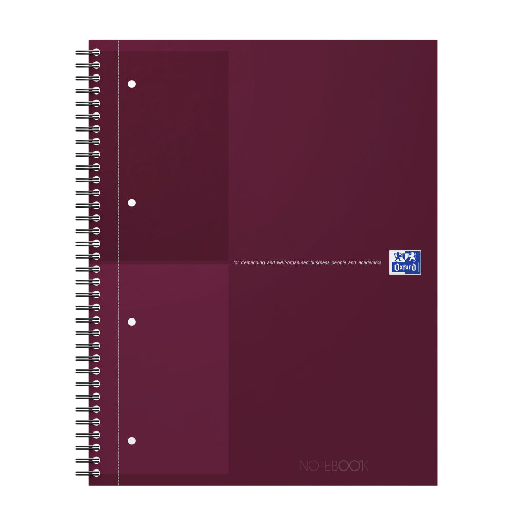 Oxford Collegeblock – A4+ – 80 g/m² – Doppelspirale, mikroperforiert, Kopfzeile, doppelter Rand, Burgund