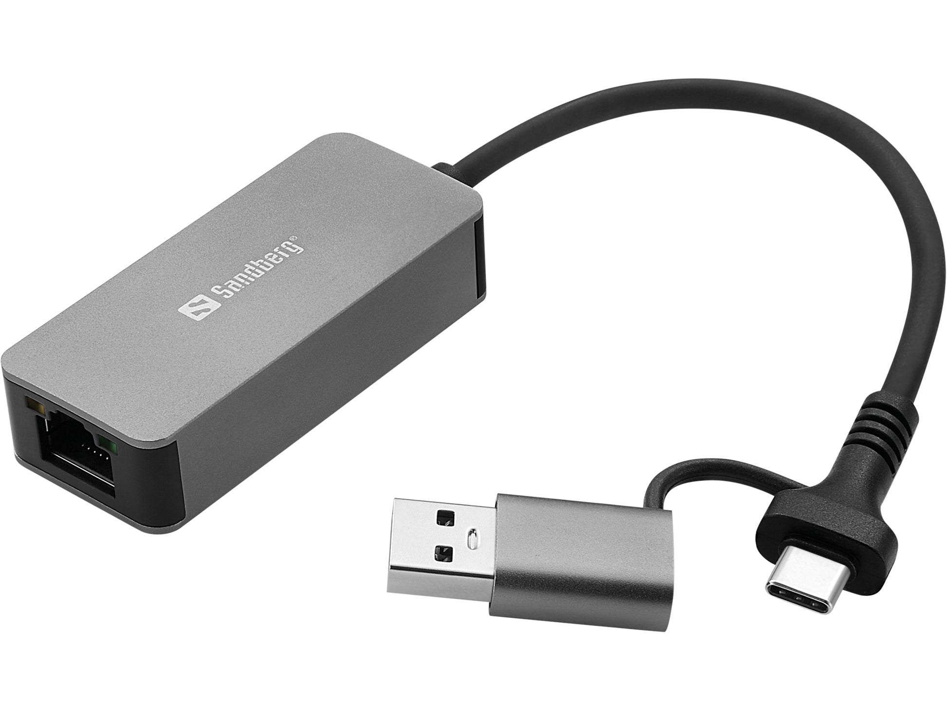 Sandberg 136-68 Netzwerkadapter USB-C/USB-A zu RJ-45 – 2,5 Gbit/s, 1× RJ-45, für Windows 10/11, Grau