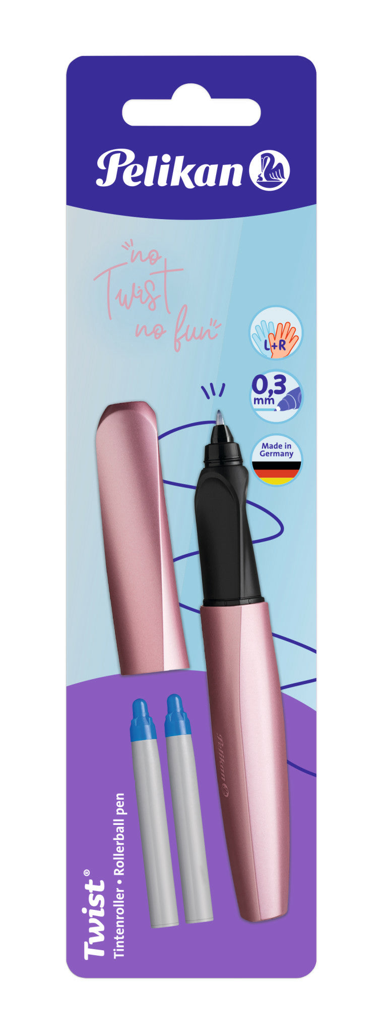 Pelikan Twist – Tintenroller, 0,3 mm, Blau, radierbar, Rosa