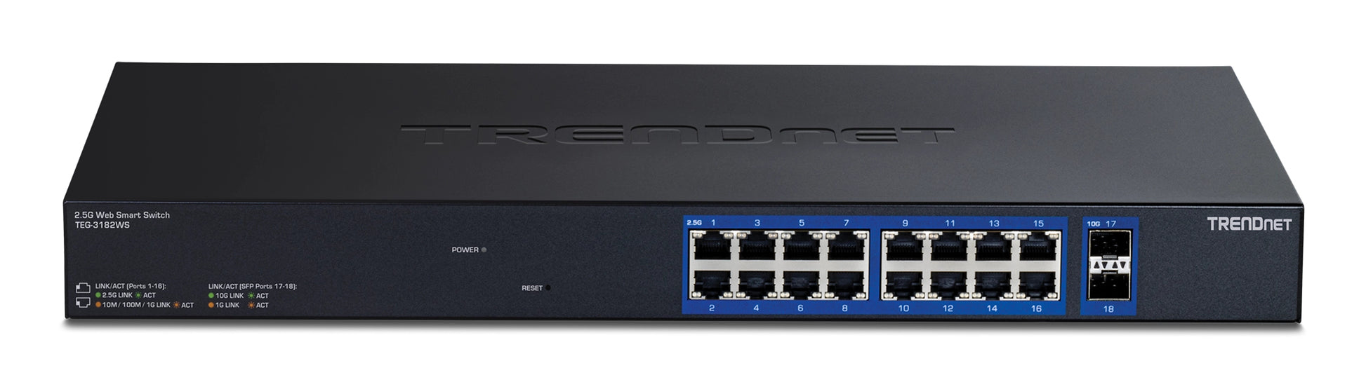 Trendnet TEG-3182WS – Smart L2+ Switch – 16× 2,5G, 2× SFP+, 19", 1U